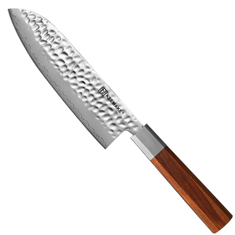 7 Inch High Quality Hammered Japanese Santoku Knife 3 Layers High Carbon Steel Blade Kitchen Knife with Rosewood Handle