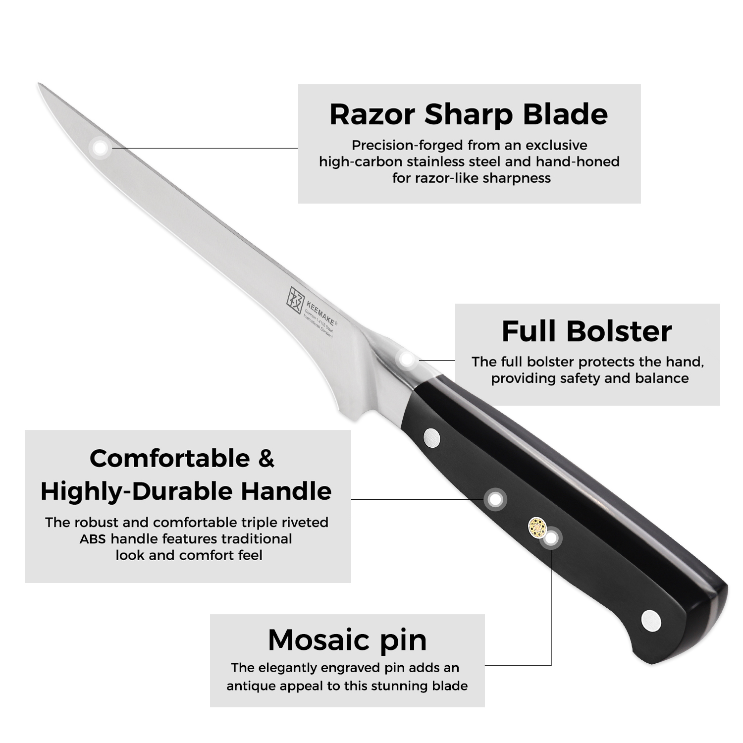 KEEMAKE Boning Knife 5.5 inch, Fish Filleting Knife