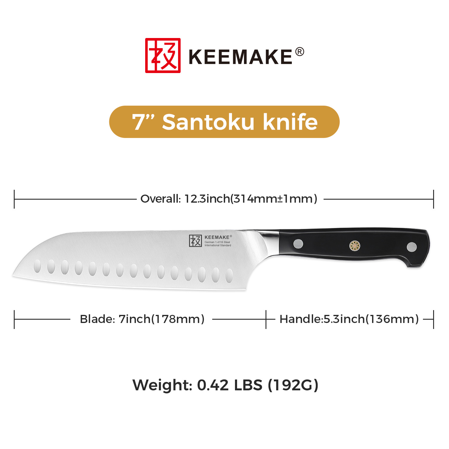 KEEMAKE Santoku Knife 7 inch, Japanese Chef Knife