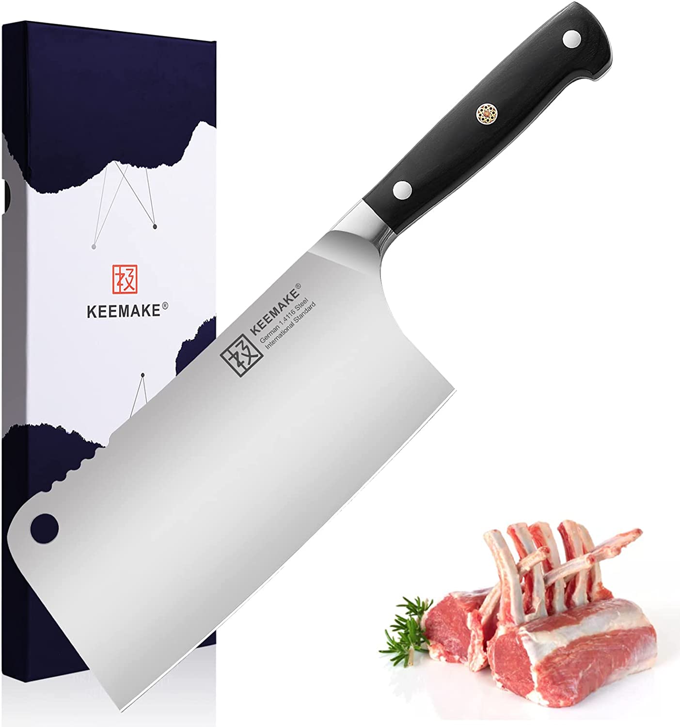 KEEMAKE-Meat Cleaver Knife Heavy Duty with Pakkawood Handle for Bone Cutting Chinese Vegetable Knife