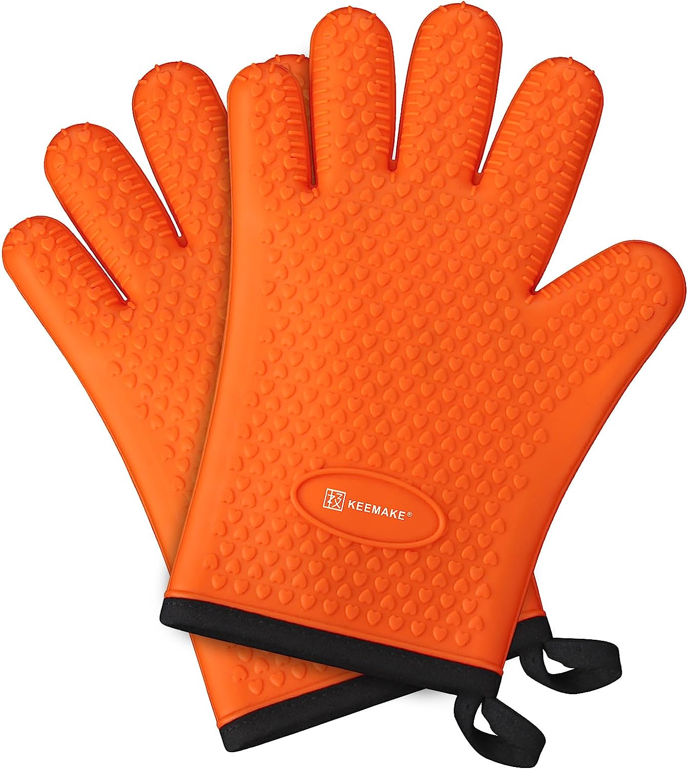 KEEMAKE Silicone Oven Mitts, Heat Resistant Gloves for Grilling Outside-Orange