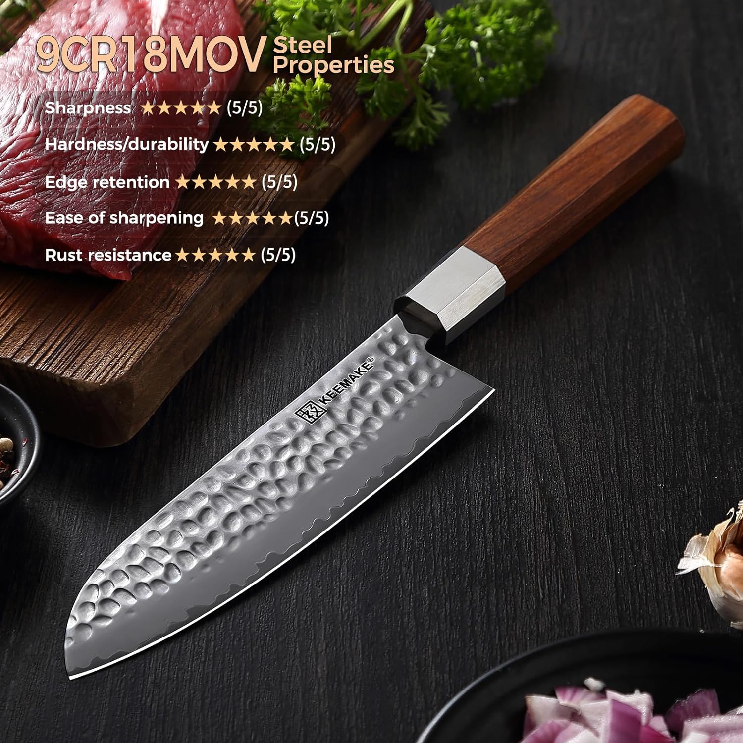 KEEMAKE Kitchen Knife Set of 3pcs, Chef Knife Set with 3-layer Japanese 9CR18MOV Clad Steel Blade