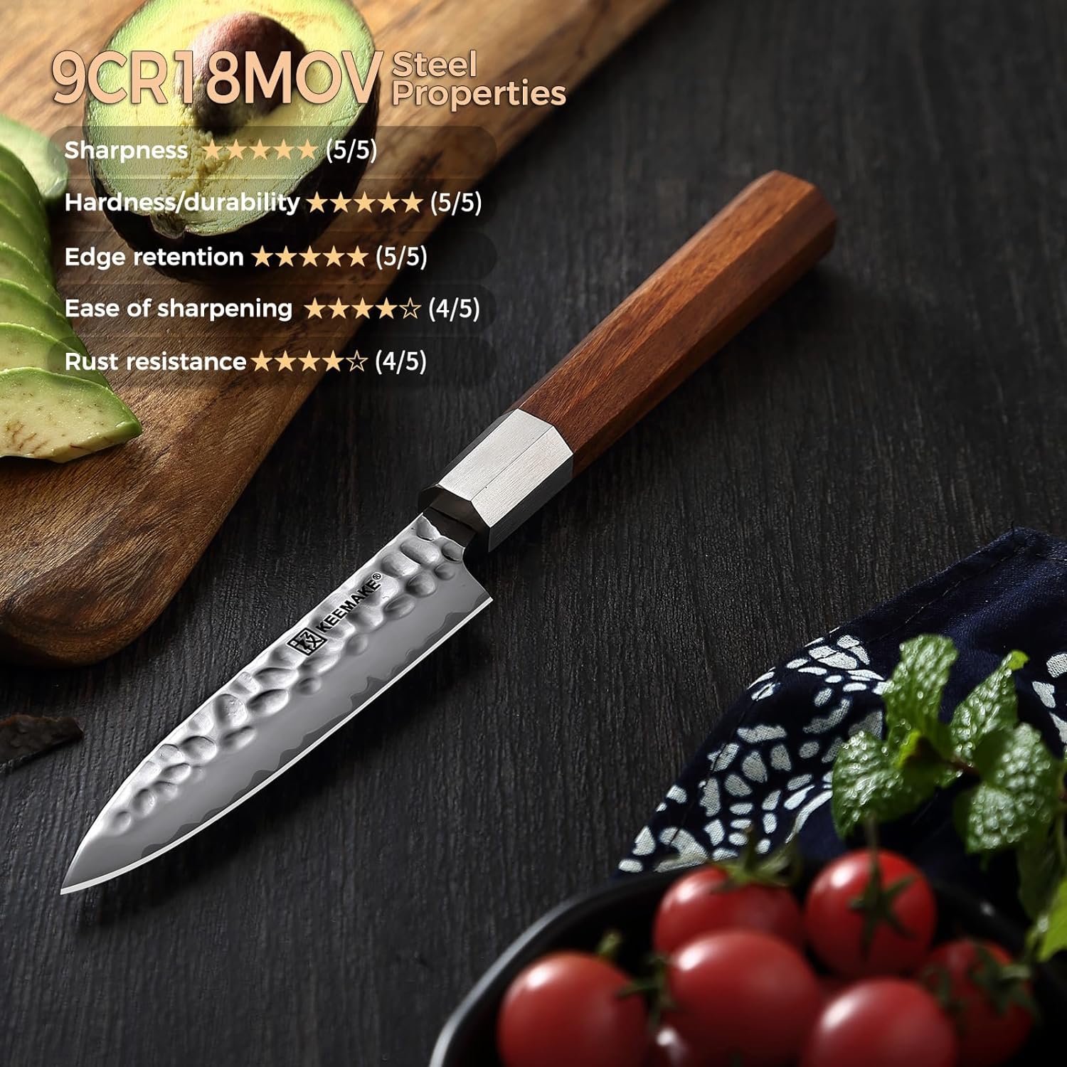 KEEMAKE Kitchen Knife Set of 3pcs, Chef Knife Set with 3-layer Japanese 9CR18MOV Clad Steel Blade