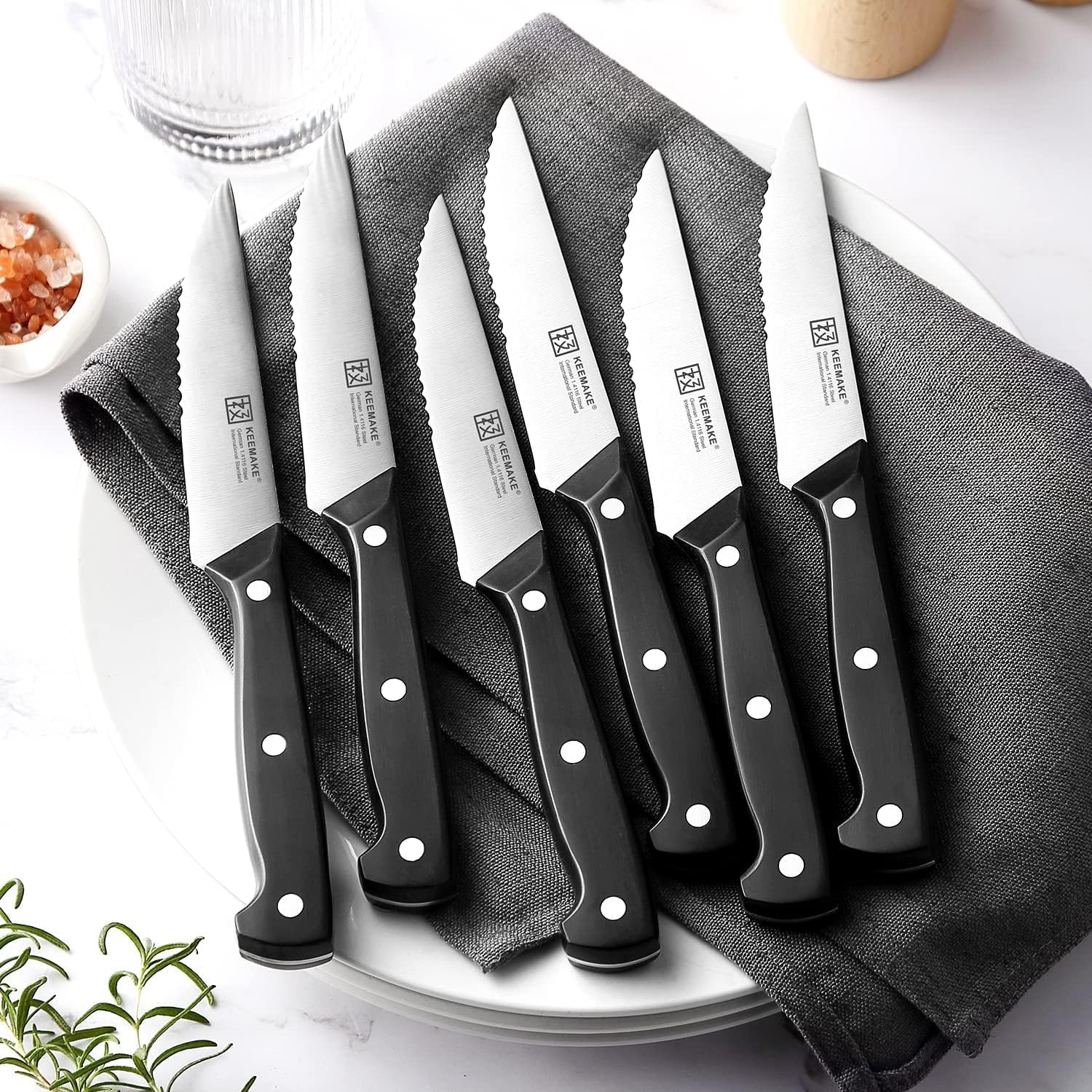 KEEMAKE 15-Piece High Quality Chef's Knife Set High Carbon German Steel 1.4116 ABS Handle with Wooden Stand Kitchen Knives