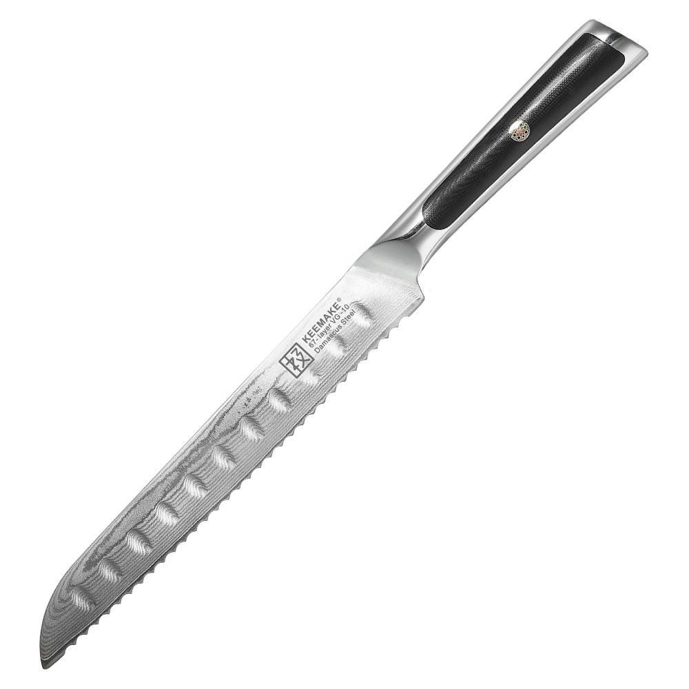 KEEMAKE-8 Inch Bread Knife G10 Handle 67 Layers Damascus Steel Kitchen Knife with Gift Box